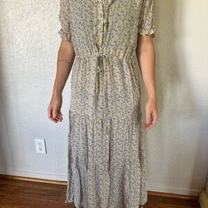 Christy Dawn Blue and Cream Long Sleeve Dress